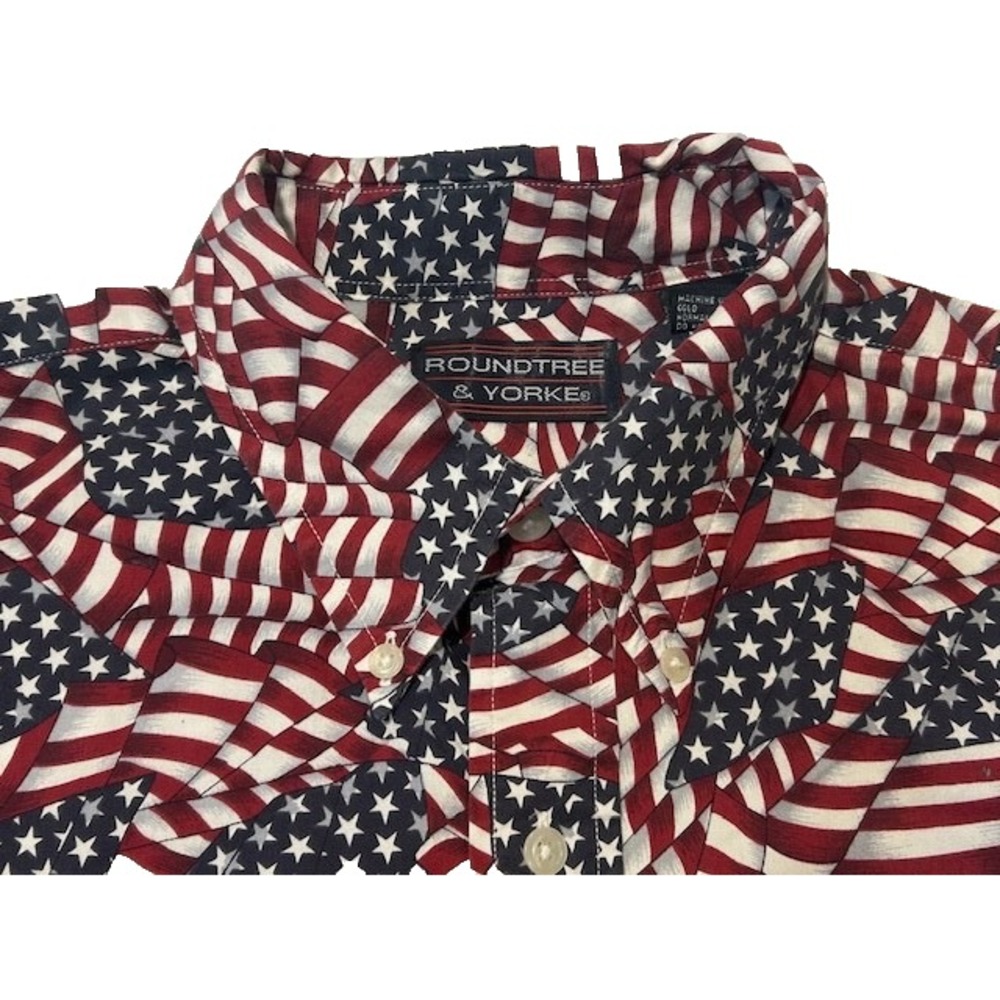 ROUNDTREE & YORKE Men's Stars & Stripes Button Down Shirt w/Chest Pocket- Size L